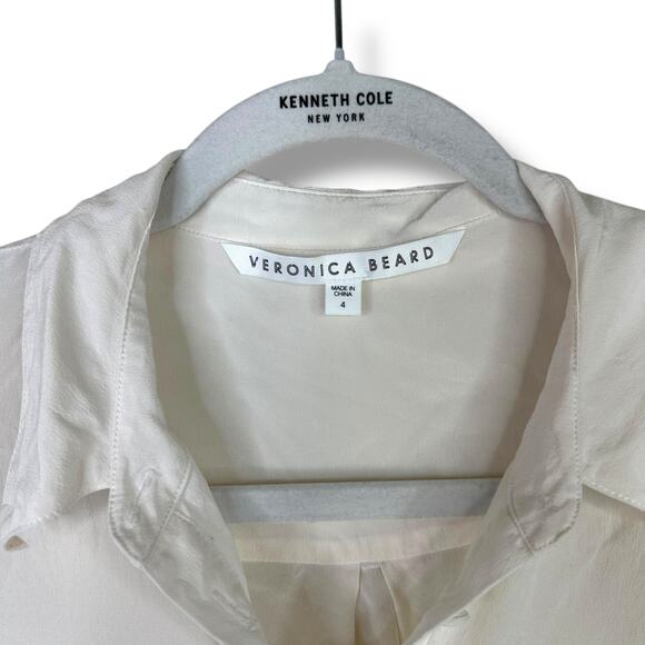 Veronica Beard Carmine Off-White Silk Button Front Ruched Sleeves Blouse Size 4 - Picture 8 of 10